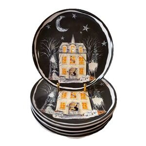 Potter's Studio Halloween‎ Haunted HouseWitch Ghost Black Salad Plates Set 4 New